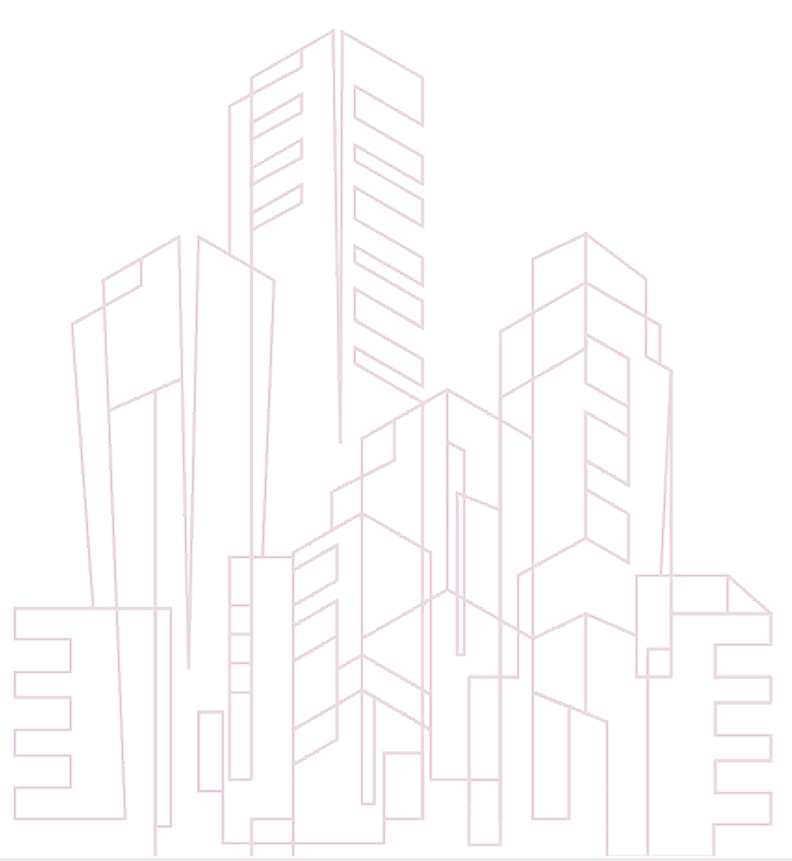 Minimalistische lijntekening van een moderne stadsgezicht met hoge gebouwen en stedelijke architectuur in een schone architecturale stijl.